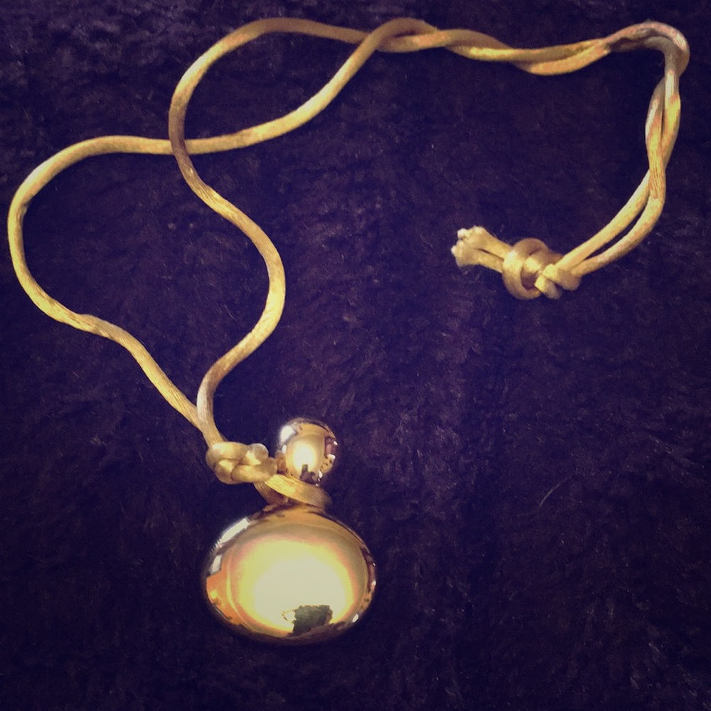 Gold Parfumerie Bottle pendent on silk cord
